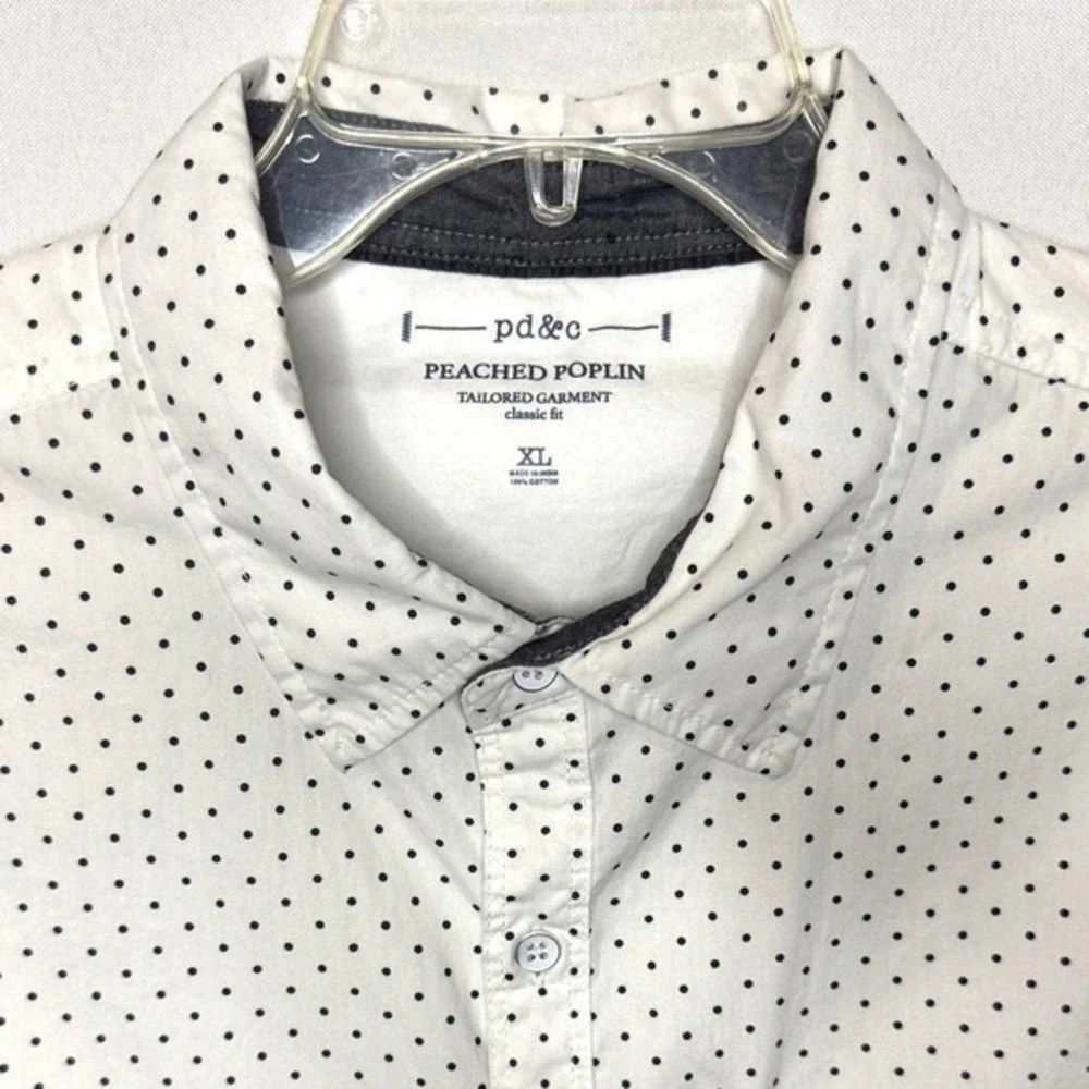 PD&C Peached Poplin Mens‎ XL White Black Polka Dot Button Down Shirt PW9B24C98W